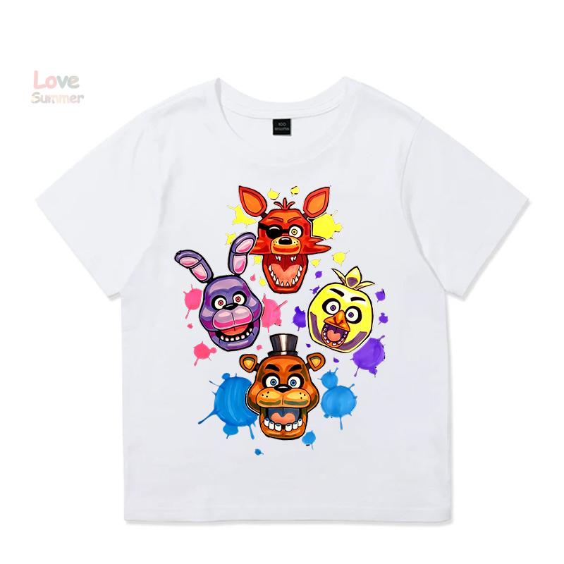 Детская футболка унисекс FNAF At Freddys для мальчиков и девочек Повседневная с круглым вырезом с коротким рукавом Эластичный крой Идеально подходит для повседневной носки детьми