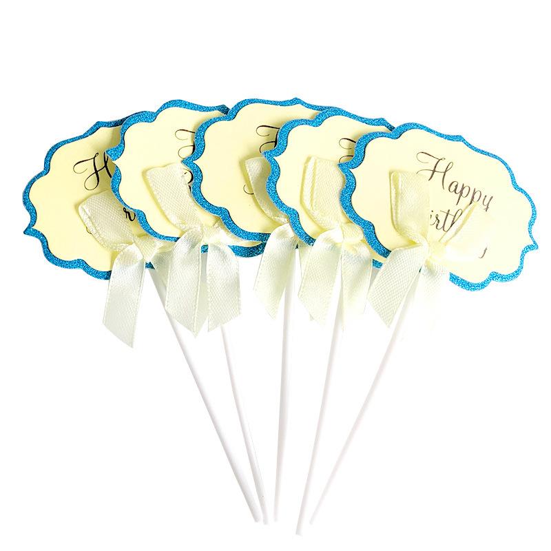 5 Pieces Cake Decoration Writing Board Inserting Blessing Baking Color Star Happy Birthday Holiday Bowknot Inserting Party Supplies