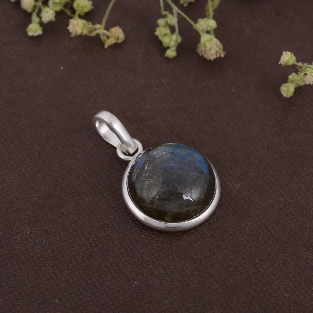Подвеска из лабрадорита, серебро 925 пробы, круглый камень, исцеляющая подвеска, подвеска Рейки, эффектные ювелирные изделия