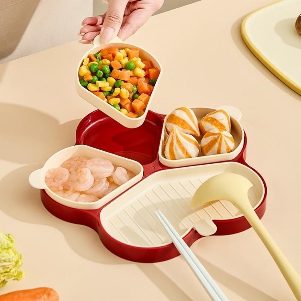 Plastic Kitchen Preparation Plate Reusable with Scoop Holder Dinner Plate 4 Compartment Durable Spoon Rest Dinnerware