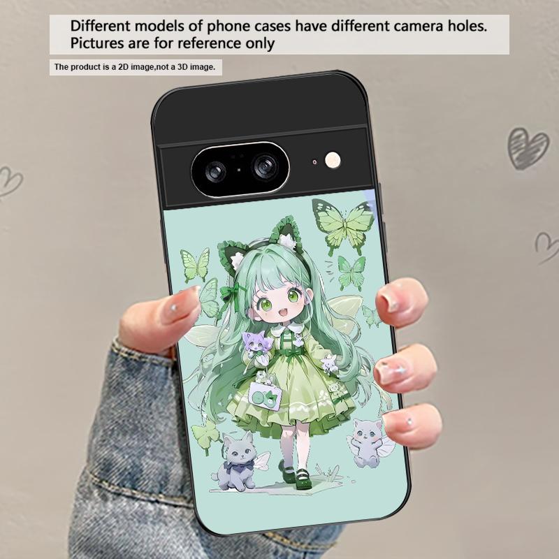 Q-версия Синяя Бабочка Для Google Pixel 8 7 9 10 Pixel 10 Pro XL Pixel 9 Pro XL Pixel 8a 7a Pixel 7 Pro Черный Стеклянный Чехол для Телефона