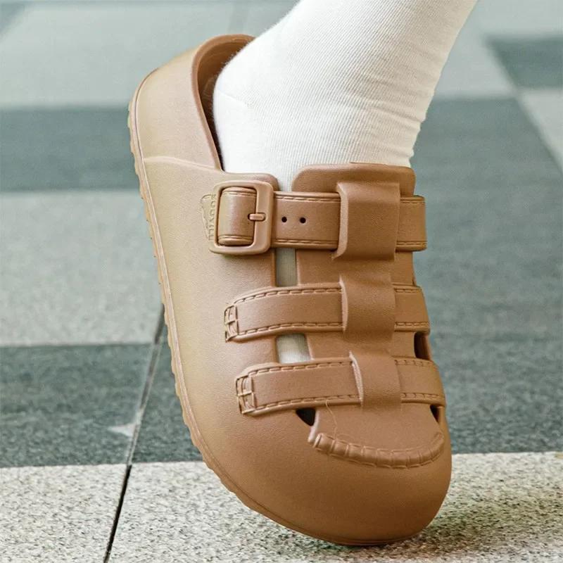 Fashion Hollow Out Thick Platform Rome Sandals Women 2025 Summer Closed Toe Eva Clogs Slippers Woman Comfort Thick Sole Beach Sandles