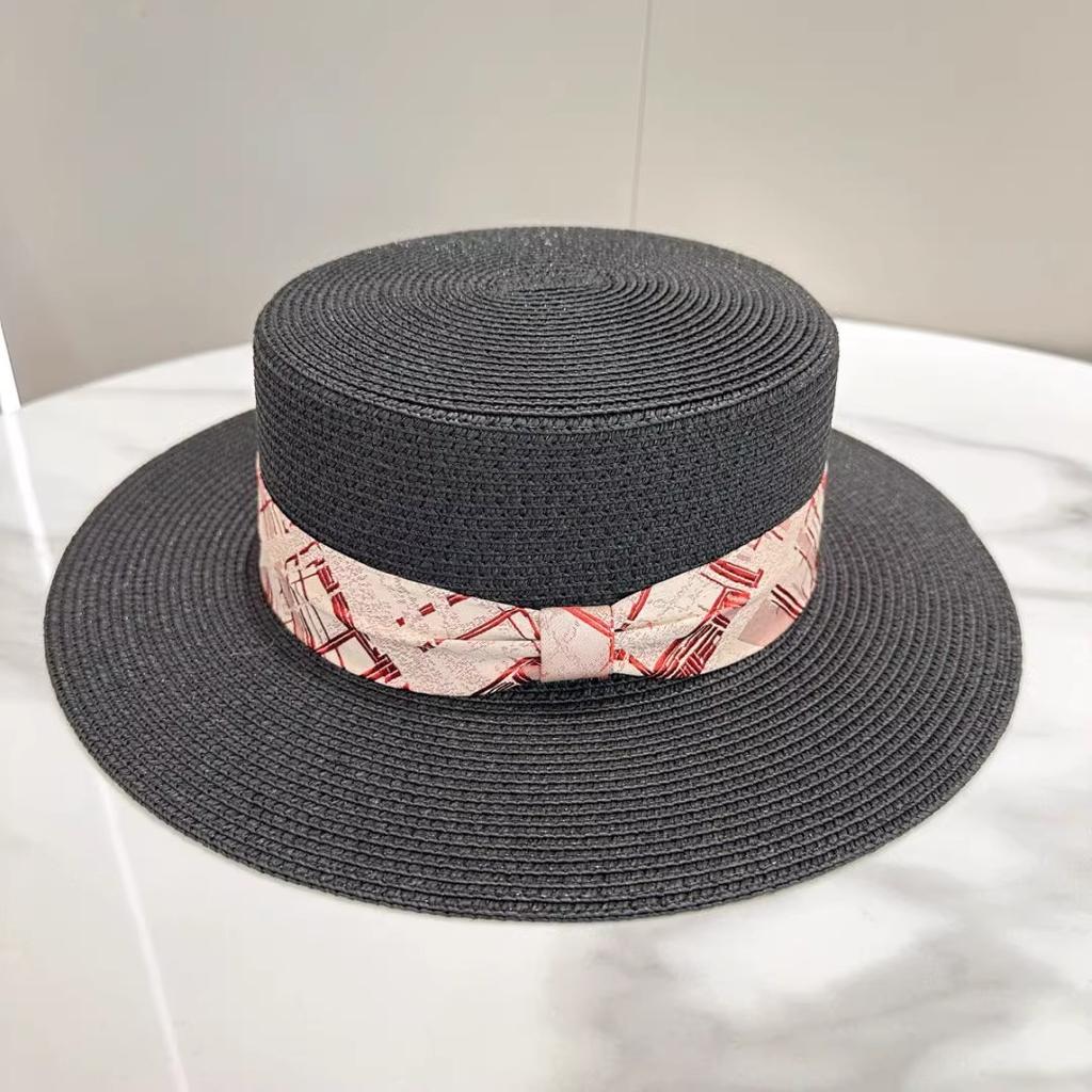 Straw hat bow straw hat women's 2025 spring new versatile elegant wide-brimmed sunscreen hat sun hat