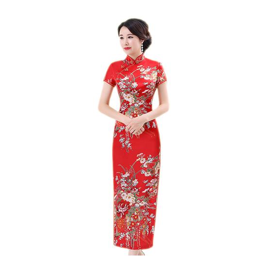 Женское платье Cheongsam с коротким рукавом и цветочным принтом в китайском стиле