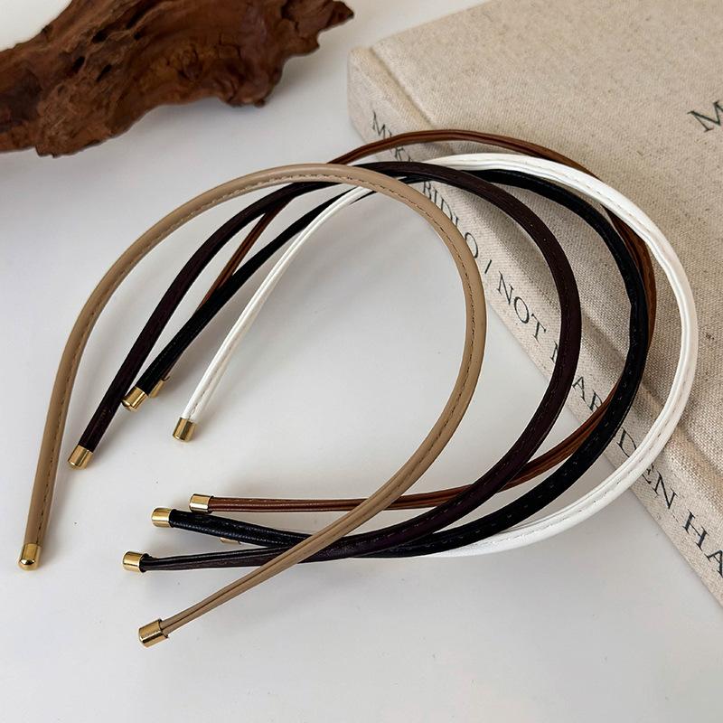 Новый однотонный обруч для волос, элегантный головной убор, женские аксессуары для волос, кожаная повязка на голову для женщин