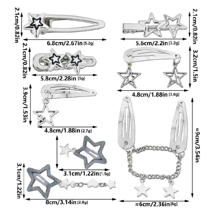 10 шт./5 шт. Металлические заколки-звездочки Зажимы для волос Панк Пятиконечные Звезды Шарм Заколка для волос Аксессуары для волос для женщин Модная бижутерия