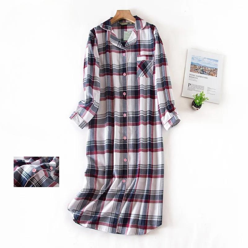 Большие размеры женская пижама клетчатый дизайн средней длины рубашка ночная рубашка женское нижнее белье одежда