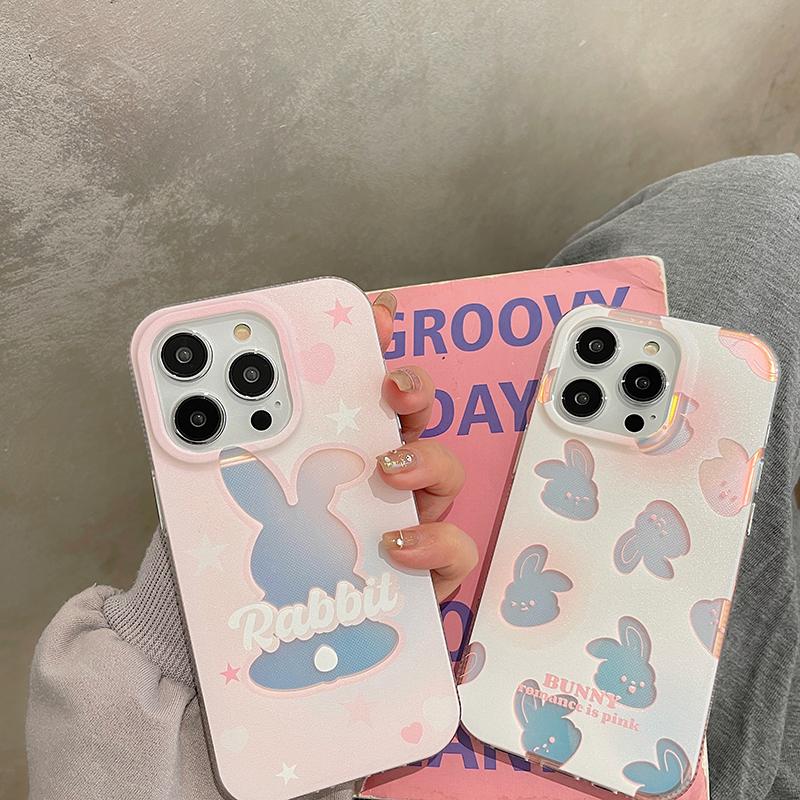 Прекрасный розовый чехол с кроликом для Iphone 13 11 12 14 Pro Max 14 Plus Cute Bunny Laser Phone Cover Capa