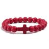 1PC Men Women Gift Cross Charm Beaded Bracelets Matte Bracelet Jewelry Handmade Natural Stone Prayer  Accessories