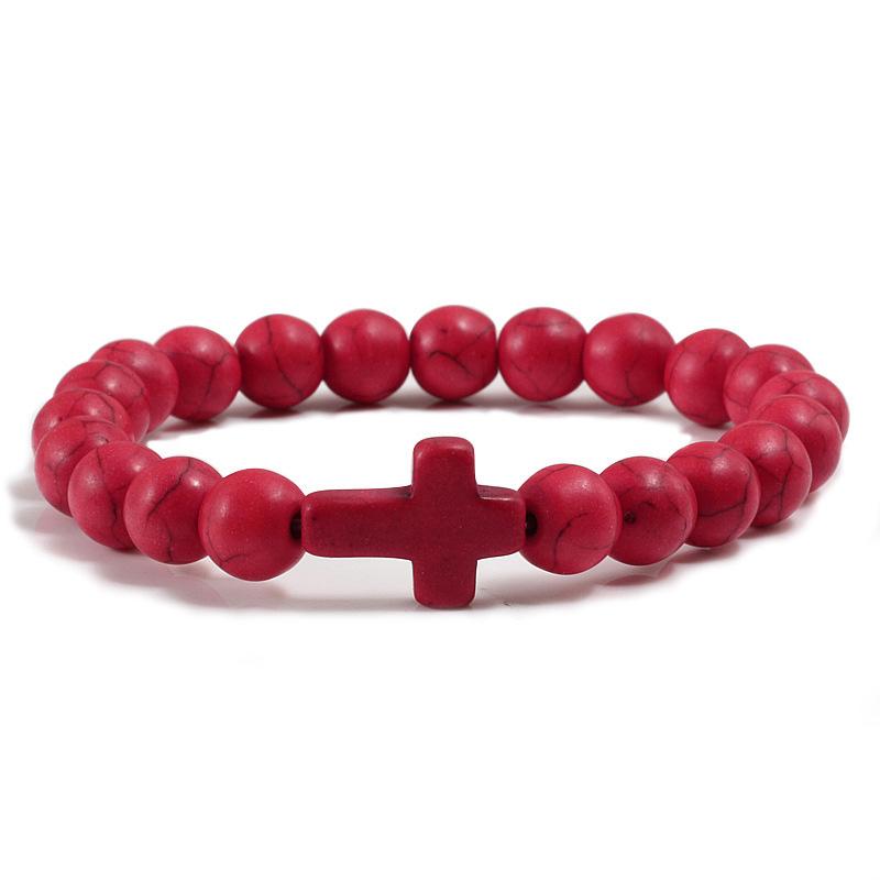 1PC Men Women Gift Cross Charm Beaded Bracelets Matte Bracelet Jewelry Handmade Natural Stone Prayer  Accessories
