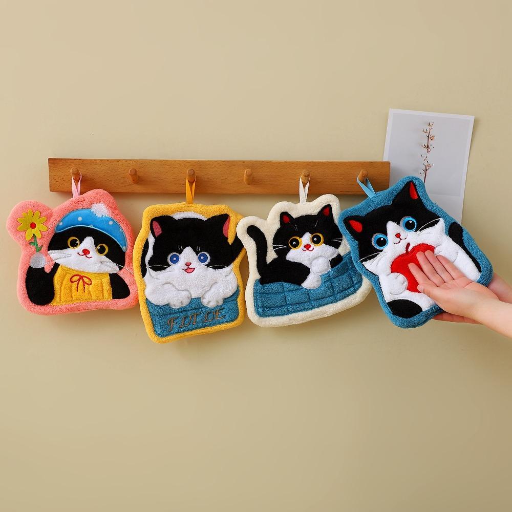 Coral Fleece Kitchen Toilet Handkerchief Cute Cat Bathroom Kerchief High Quality Washcloth