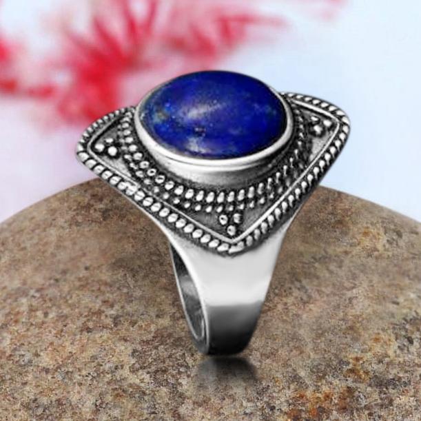 Solid 925 Sterling Silver Lapis Lazuli Gemstone Handmade Designer Statement Ring Jewelry Gift For Her