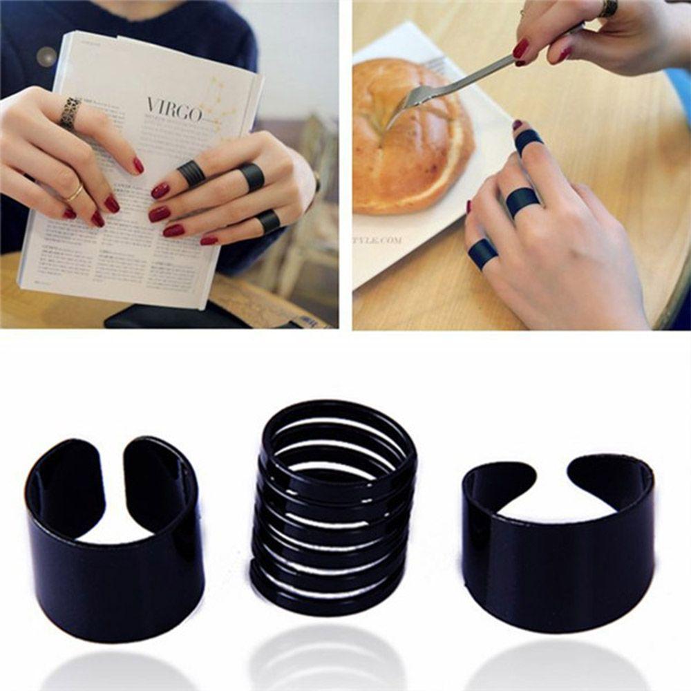 New Finger Plain Band Stack Above Knuckle Ring Black Ring Set Midi