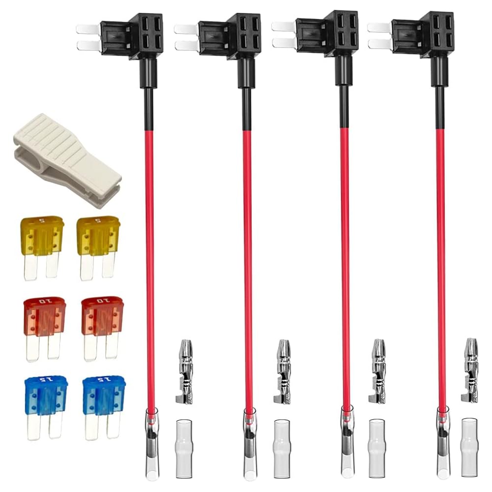 Kiligen Micro2 Fuse Tap Kit with Wiring Harness, 6 Micro2 Blade Fuses (5A/10A/15A) and 1 Fuse Puller, Automotive Flat Type Fuse Holder