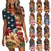Женские повседневные платья с V-образным вырезом, коротким рукавом, завязками и принтом «День независимости»