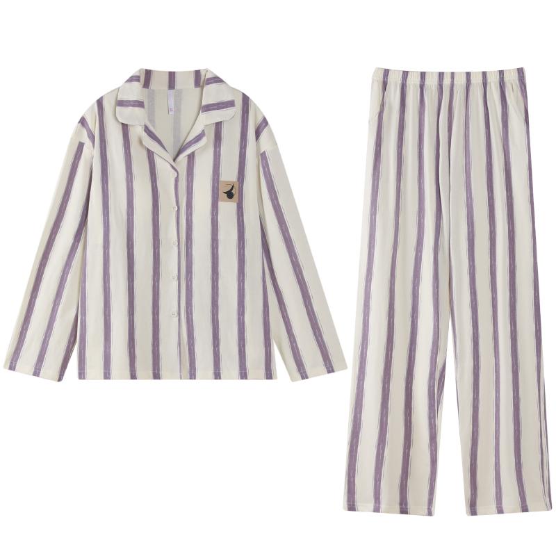 Paibangnu Pure Cotton Long-Sleeved Pajamas with Chest Cushion