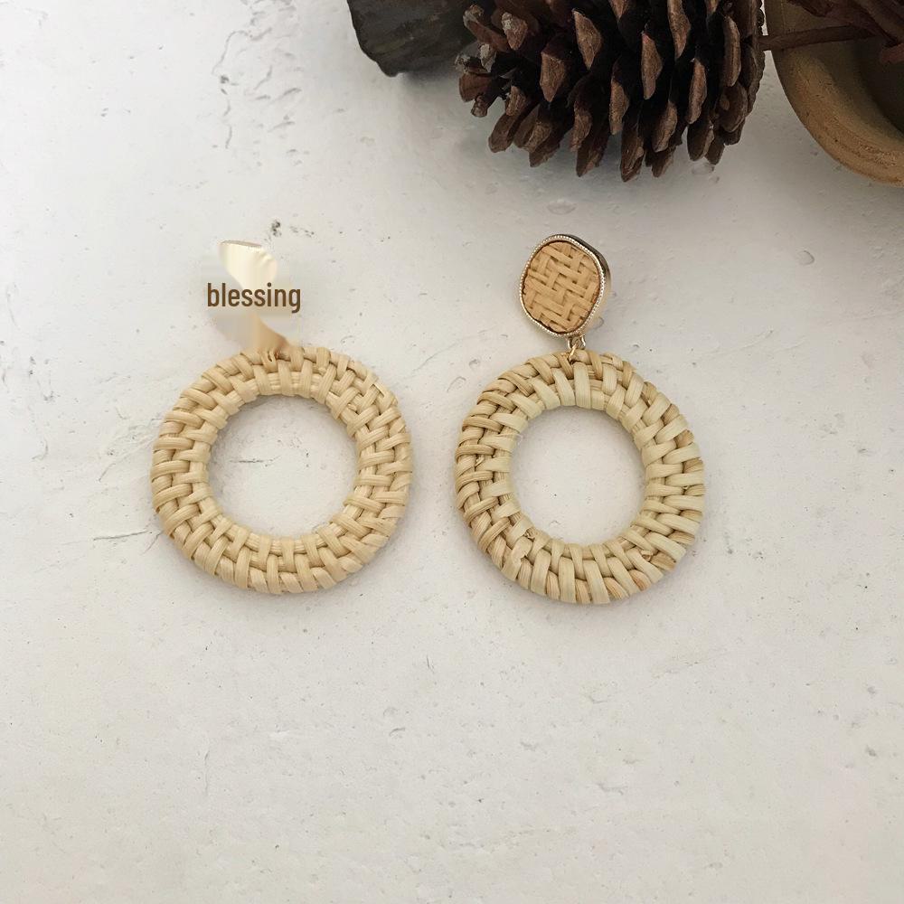 Серьги-подвески из соломы с геометрическим узором из ротанга и бриллиантами для женщин