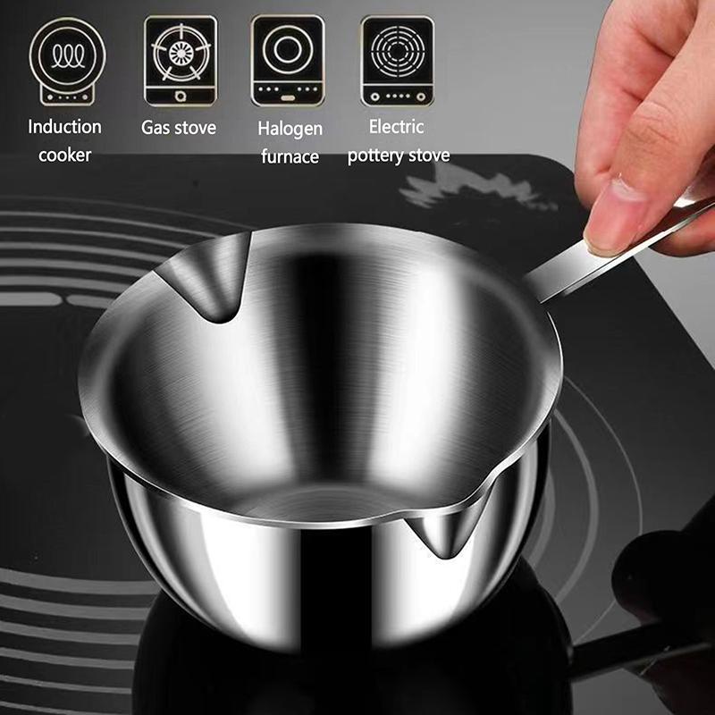 300Ml 304 Stainless Steel Oil Splashing Pot Kitchen Oil Pouring Mini Oil Pot With Dual Pour Spout Small Butter Warmer Pot