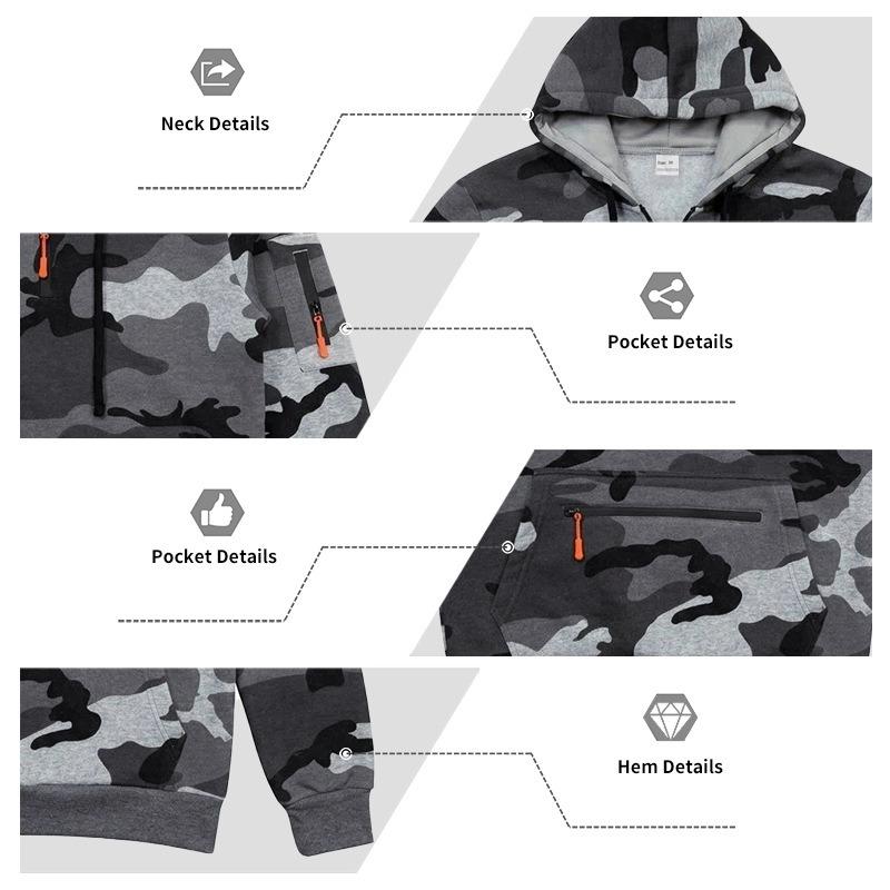 Men's Camo Fleece Lined Half-Zip Hooded Sweatshirt.