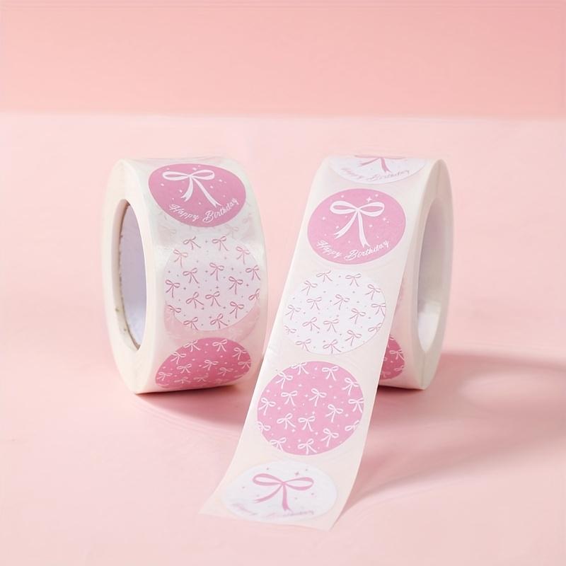 500pcs Pink and White Birthday Party Stickers - Elegant Bow design with Happy Birthday text, for Gift Wrapping, Scrapbooking