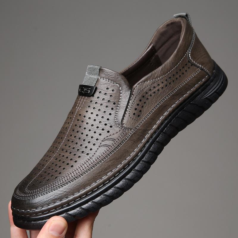 Casual leather shoes men's one-pedal men's shoes men's summer hollow low-top sandals men's hole shoes 2025