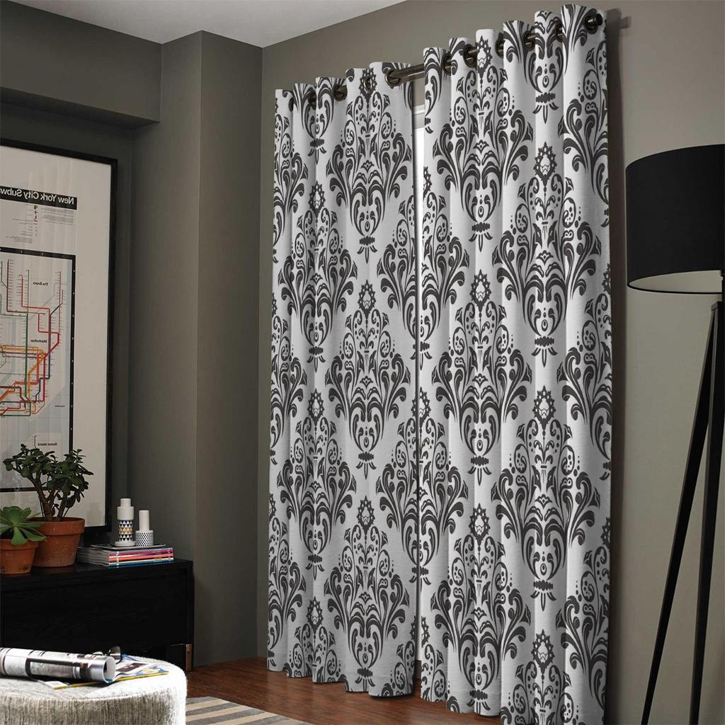 Black White Baroque Pattern Flower Vine Abstract Window Curtains Scenic Curtains for Living Room Decorative Items Living Room
