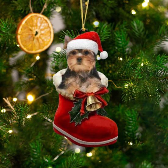 Подвеска в виде собаки на Рождество, собака в сапоге Санты, подвесное украшение, 2D, плоская акриловая подвеска для рождественской елки, домашний декор, подарок любителям собак
