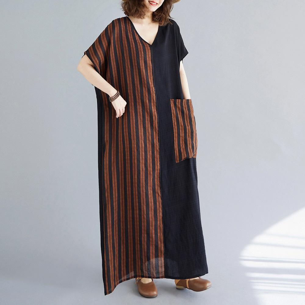 Короткий рукав Плюс размер винтажный пэчворк новые платья для женщин повседневное свободное длинное летнее платье