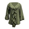 Women Shirt V-Neck 45355 Flying Sleeve Ruffle Stitching Design Solid Color Pullover Tops Loose Fit Casual