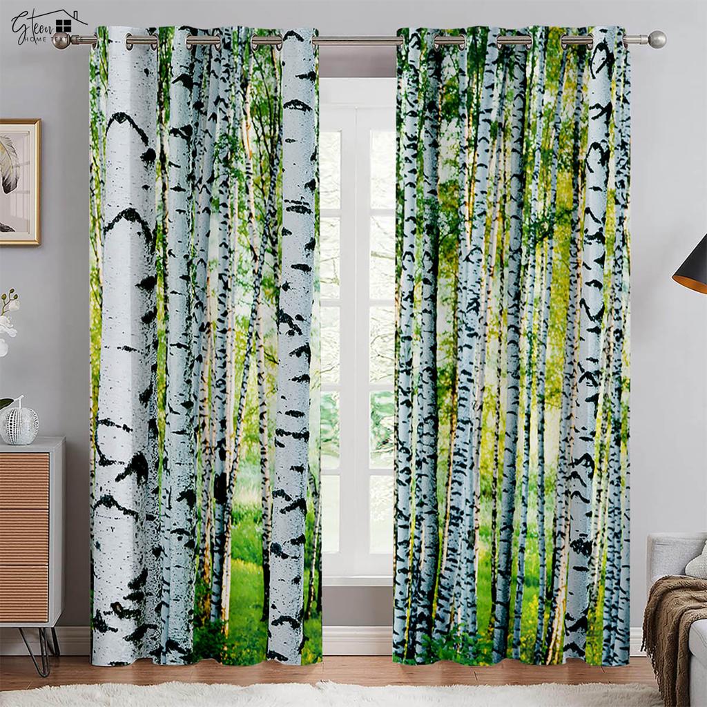 Лесные 3D-занавески с изображением леса, пейзажа, зеленого солнца, осени, кленовых листьев, природы, жизненной силы, кармана для переноски, легко стирать, занавески