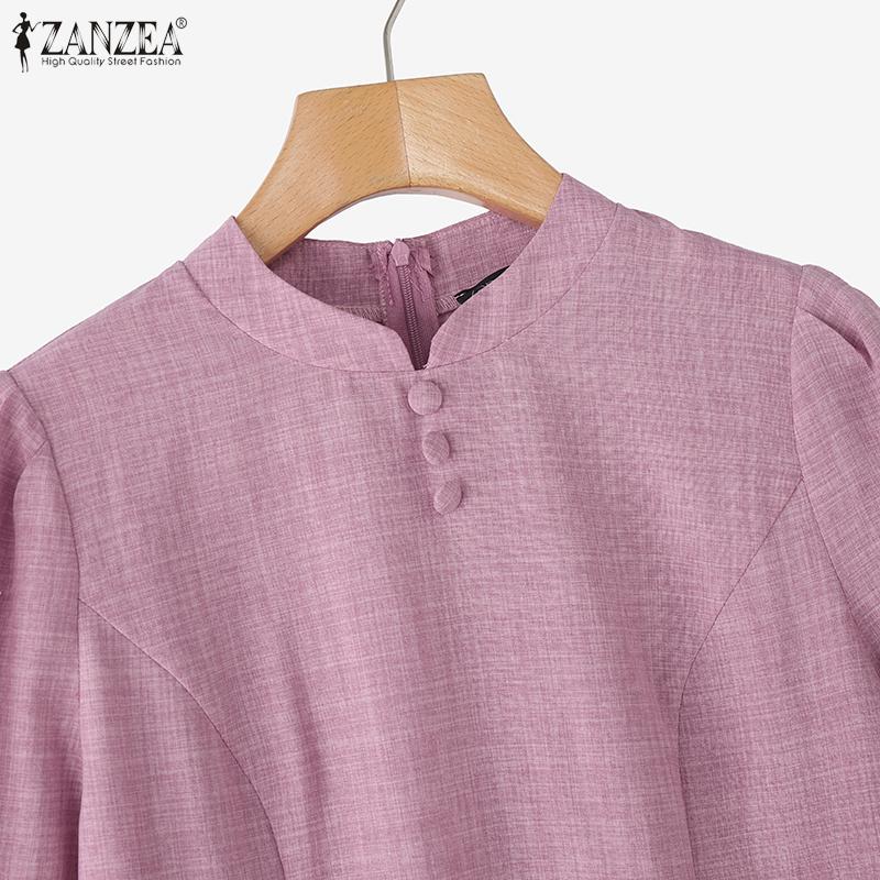 ZANZEA Женская повседневная блузка в стиле ретро со стойкой и рукавом 3/4