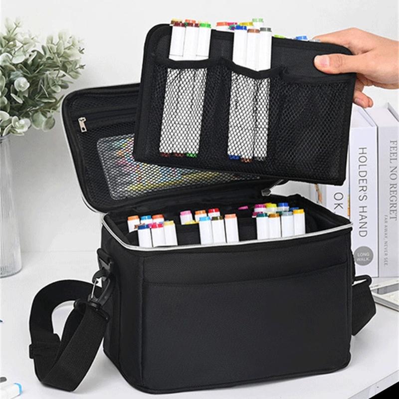 120 Slots Marker Storage Bag With Adjustable Shoulder Strap High Capacity Marker Organizers Carrying Case for Artist