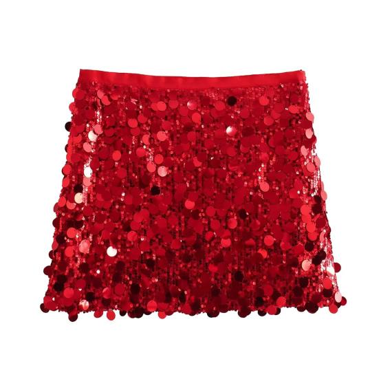 Women Mini Skirt High Waist Sparkling Sequin A-Line Short Skirt Hip Wrapped