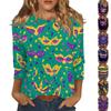 Women's Fashion Winter Casual Round Neck Brushed  Stripe Carnival Print Three-quarter Sleeve T-shirt Women's Clothing