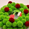 13 Inch Christmas Green Elf Wreath for Front Door Plush Pompom Ball Wreath with Wooden Elf Hand for Winter Wall Window Fireplace Door Tree Decor