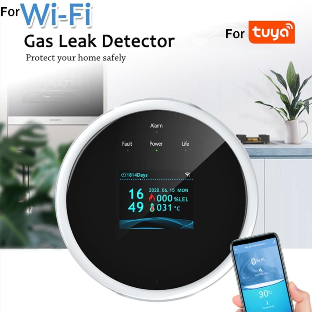 Smart WiFi LCD Display Gas Leak Detector, Propane Gas Sensor, Methane Butane, USB Power Supply, Digital Display, Sound Light Alarm