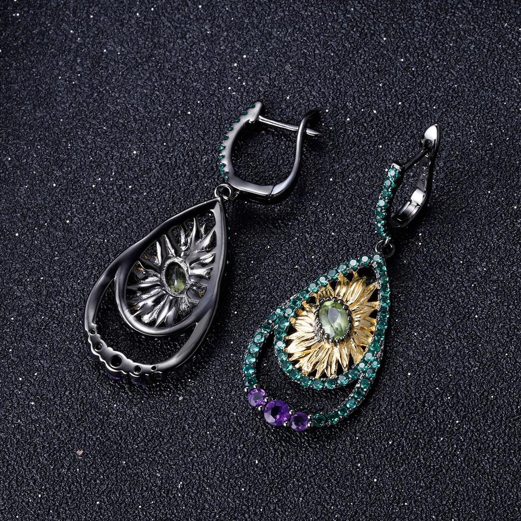 Итальянские ювелирные изделия, оригинальные дизайнерские серьги, натуральный дизайн, серебряные серьги 925 пробы с сокровищами натурального цвета