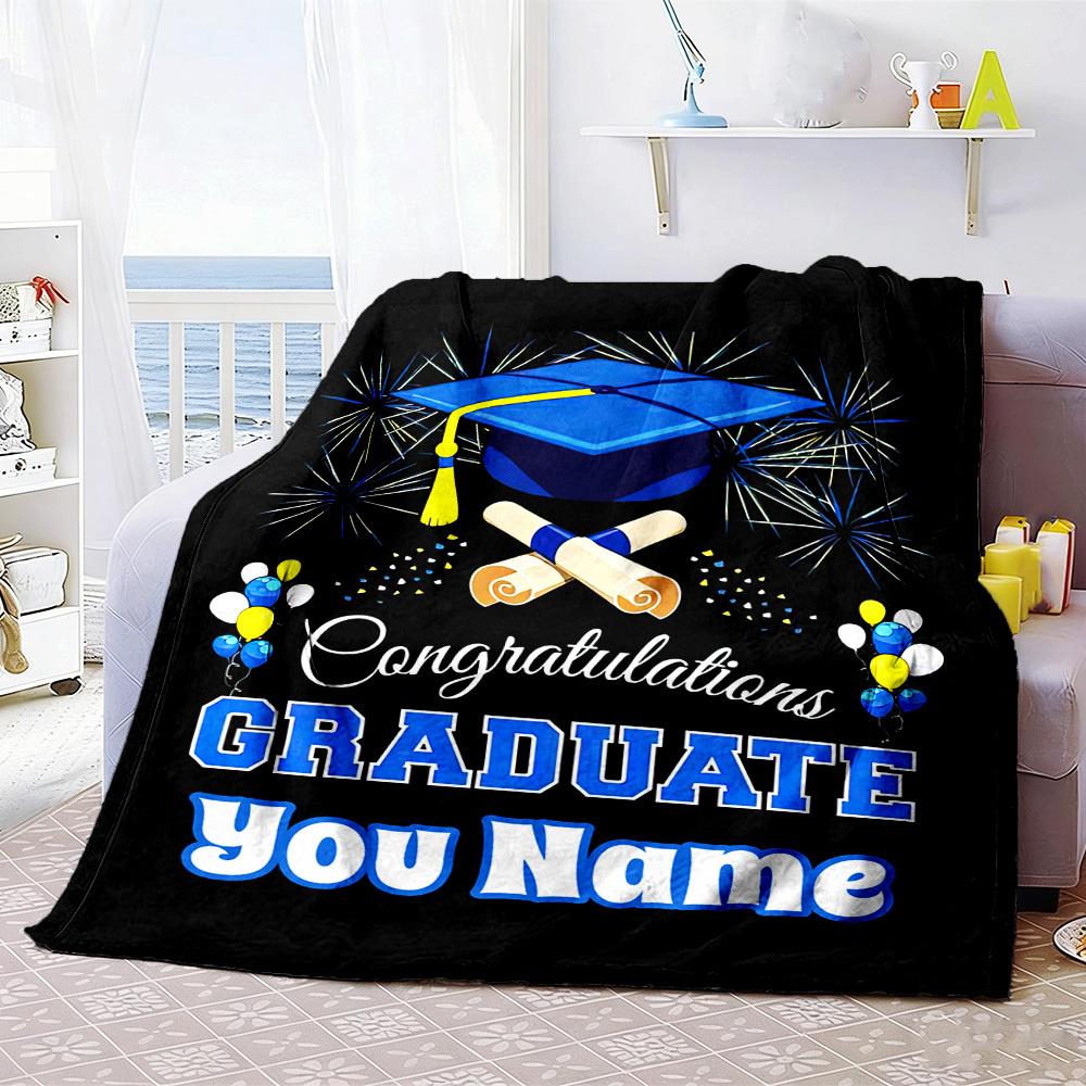 Congratulations Graduate Home Customize Your Name Blankets Comfortable Soft Lightweight Multiseasonal Blanket For Picnics Sofas Offices Beds Living
