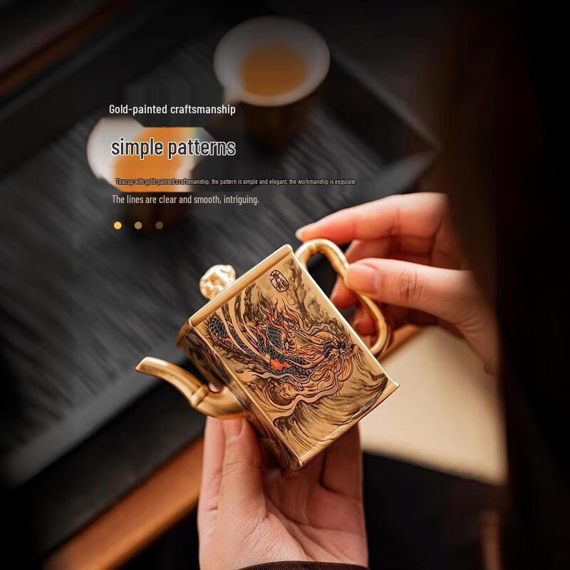 Dragon & Phoenix Gilded Silver Ceramic Tea Set