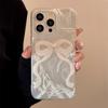 INS Korean 3D Pearl Cute White Ribbon Bow Phone Case For iPhone 15 Pro 14 13 12 Pro Max Feather Laser Shockproof Aesthetic Cover