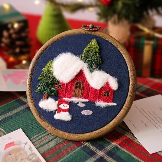 Light-up Christmas Embroidery Kit Snowman Christmas Tree Hand Embroidery Starter Kit with String Lights Hoop Threads Needles Fabric DIY Embroidery