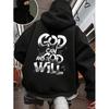 GOD CAN AND GOD WILL Letter Print Autumn and Winter Zipper Hooded Sweatshirt Fashionable and Comfortable Round Neck Top Clothing