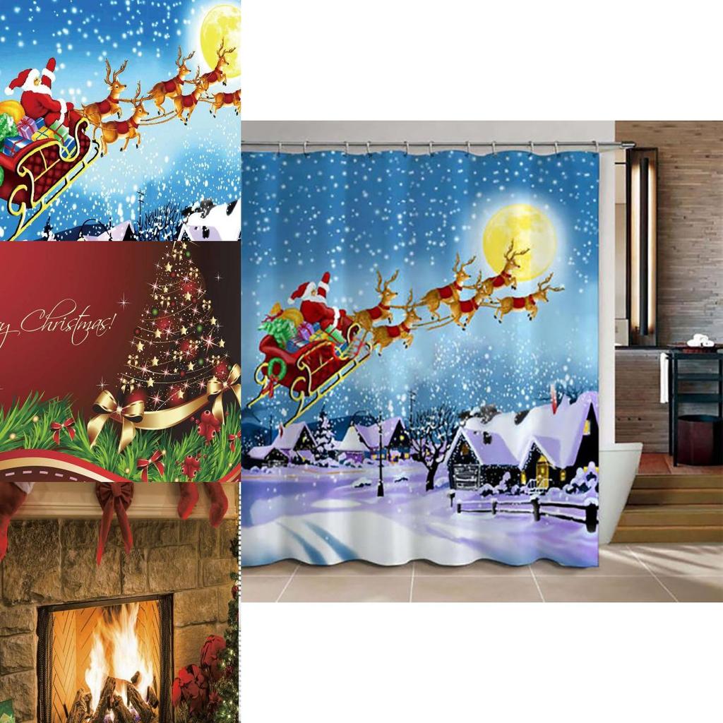 Waterproof Christmas Shower Curtain 3d Printed Polyester Bathroom Decor Thickened Fabric Holiday Home Gift 80