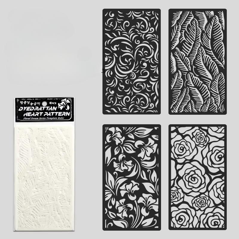 Набор из 4 шаблонов трафаретов с цветочным узором, полые, для рисования, для распыления краски, раскрашивания, рукописных плакатов, поделок, журнала