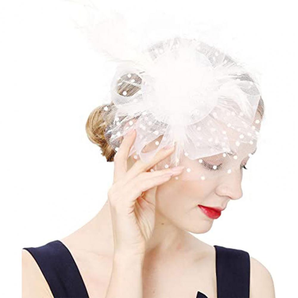 Шляпа Fascinators с сетчатым цветком, искусственным жемчугом, перьями, украшением для головы для чаепития, ретро-обруч для волос, повязка на голову для вечеринки