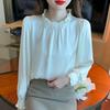 2025 New Spring Elegant Women Blouses Shirts Long Sleeve Beading O-Neck Chiffon Blouse Shirt Women Tops J773