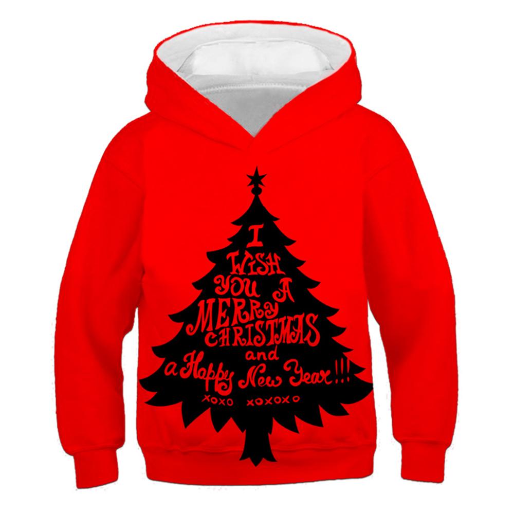 Children's Hoodie Cute Cartoon Christmas Tree Santa Claus Pattern Fun Kids Spring Autumn Hooded Coat Casual Long Sleeve Clothes