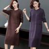 Вязаное платье-свитер до колен для женщин, осенне-зимнее, стильный пуловер средней длины и однотонное вязаное платье-пуловер с длинным рукавом
