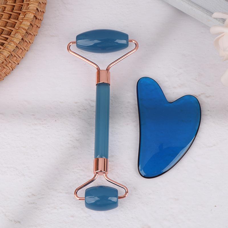 2 шт. Массажер для лица и шеи, роликовый резиновый скребок для красоты, двухсторонняя массажная палочка для разблокировки и расслабления, не розовый нефрит