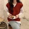 Весна Осень Универсальный Женский Вязаный Жилет Верхняя Одежда Японский Стиль Свободный Верхний Слой V-образный Вырез Жилет Свитер